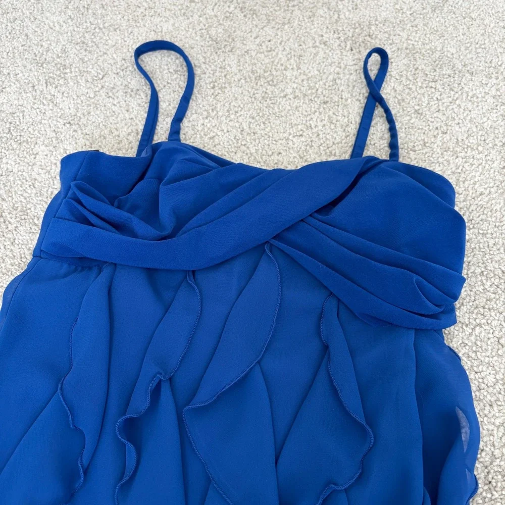 Joseph Ribkoff Y2K Ruffle Cocktail Dress Womens 6 Blue Empire Waist - Picture 2 of 9
